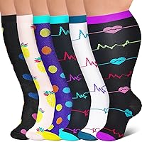 3 Pairs Plus Size Extra Wide Calf Compression Socks for Women Men Knee High Stocking Support Flight Travel Running