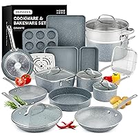 Home Hero Pots and Pans Set Non Stick - Induction Compatible Kitchen Cookware Sets + Bakeware Sets - Non Stick, PFOA Free, Oven Safe Pot and Pan Set Nonstick (20 Pcs - Granite)