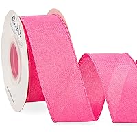 Ribbli Pink Linen Wired Ribbon,1-1/2 Inch x Continuous 10 Yard, Pink Burlap Wired Ribbon Easter Ribbon for Wreaths, Big Bow Crafts,Gift Wrapping,Christmas Tree Decoration