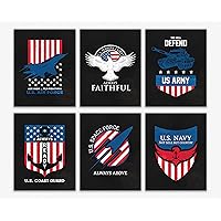 American Flag Wall Art - US Military Decor & Posters for Boys Room, American Soldier Military Bedroom Artwork/Great Gifts US Military Army Posters for Walls/Set of 6 Modern Art (11 x 14 Black)