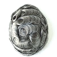 Toupee for Mens Human Hair Piece, Mens Wig Human Hair Replacement System for Men Hair Style, Hair Cutting System for Men, French Lace Front Poly Skin Grey Human Hair Pieces Q6#1B65