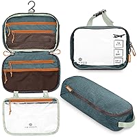Toiletry Bag Kit Set: Hanging Travel Toiletry Bag + 311 TSA Cosmetic Liquid Bag + Ultralight Accessory Organizer Pouch (Green)