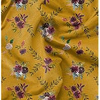 Soimoi Cotton Cambric Gold Fabric - by The Yard - 42 Inch Wide - Roses & Leaf Floral Pattern Textile - Classic and Romantic Designs for Fashion and Home Decor Printed Fabric