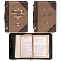 Christian Art Gifts Men's Classic Bible Cover Be Strong and Courageous Joshua 1:9, Brown Faux Leather, Medium