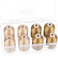New brothread - 20 Options - 8 Snap Spools of 1000m Each Polyester Embroidery Machine Thread with Clear Plastic Storage Box for Embroidery & Quilting - 4xBeige+4xBrass