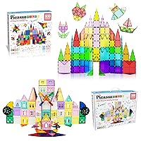 PicassoTiles 200PC Magnetic Tiles Castle Theme + 100PC Tiles Mega Expansion Building Bundle: STEAM Educational Playset for Creative, Fun and Learning Construction Play, The Ultimate Educational Toy