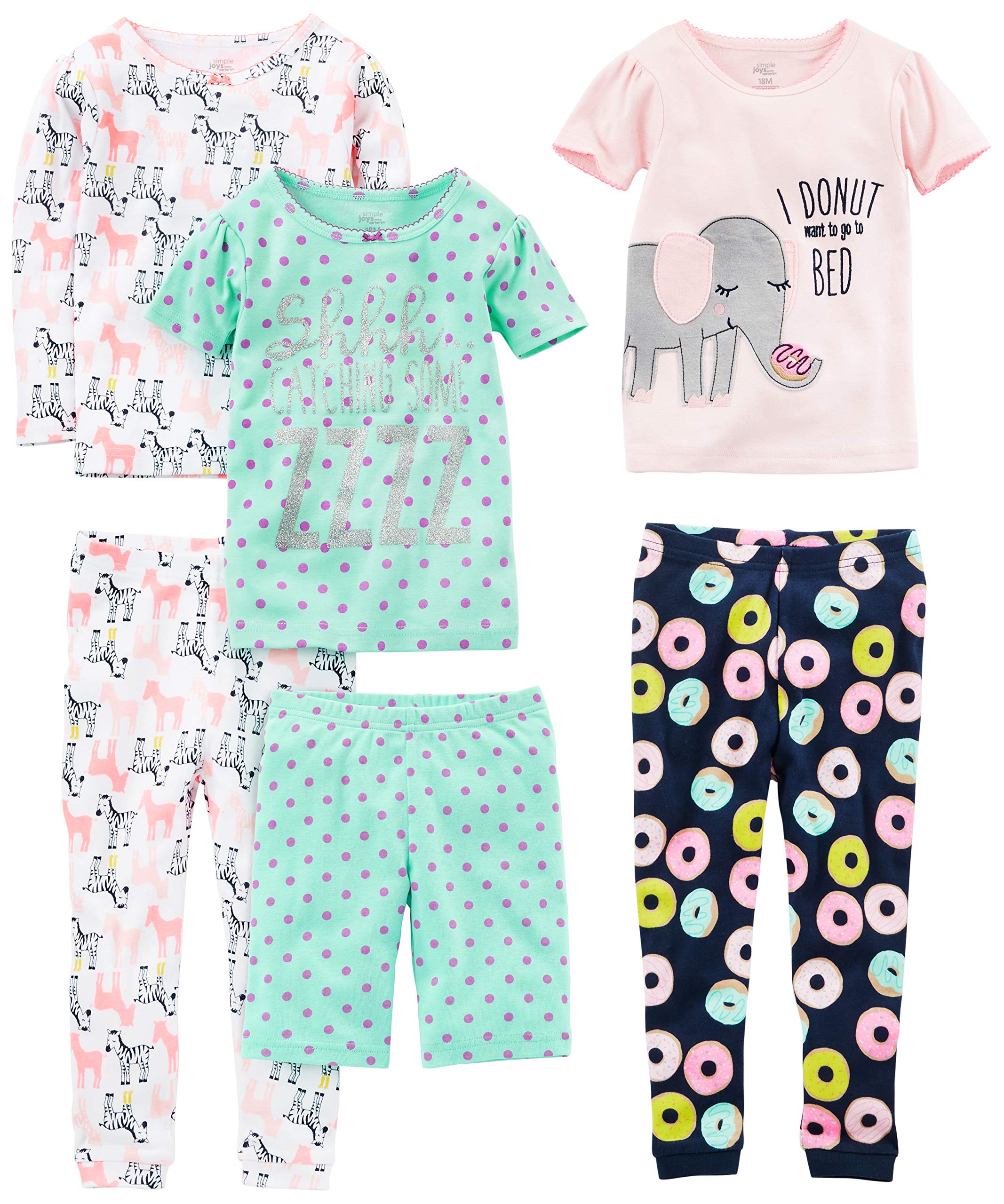 Simple Joys by Carter's Babies, Toddlers, and Girls' 6-Piece Snug-Fit Cotton Pajama Set