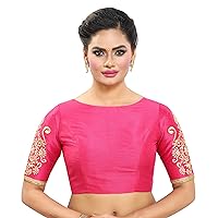 Poly Raw Silk Readymade Saree Blouse With Embroidered Sleeves