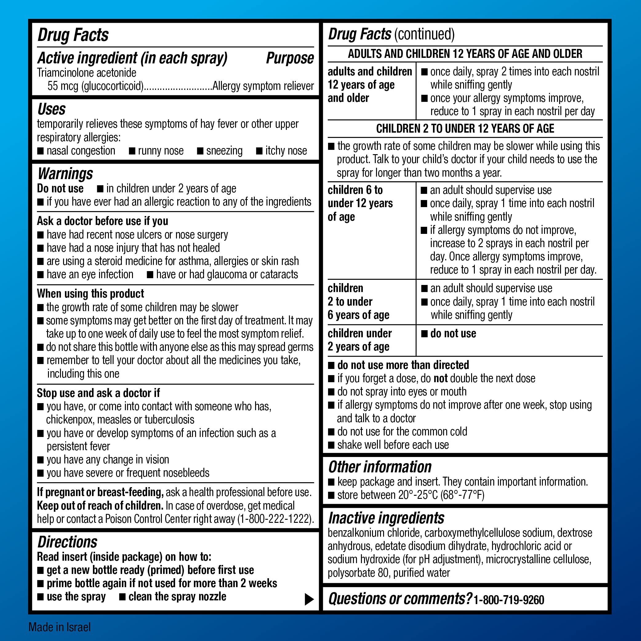 Amazon Basic Care Multi-Symptom Triamcinolone Acetonide Nasal Allergy Spray, 55 mcg, 0.57 Fl Oz, Pack of 2