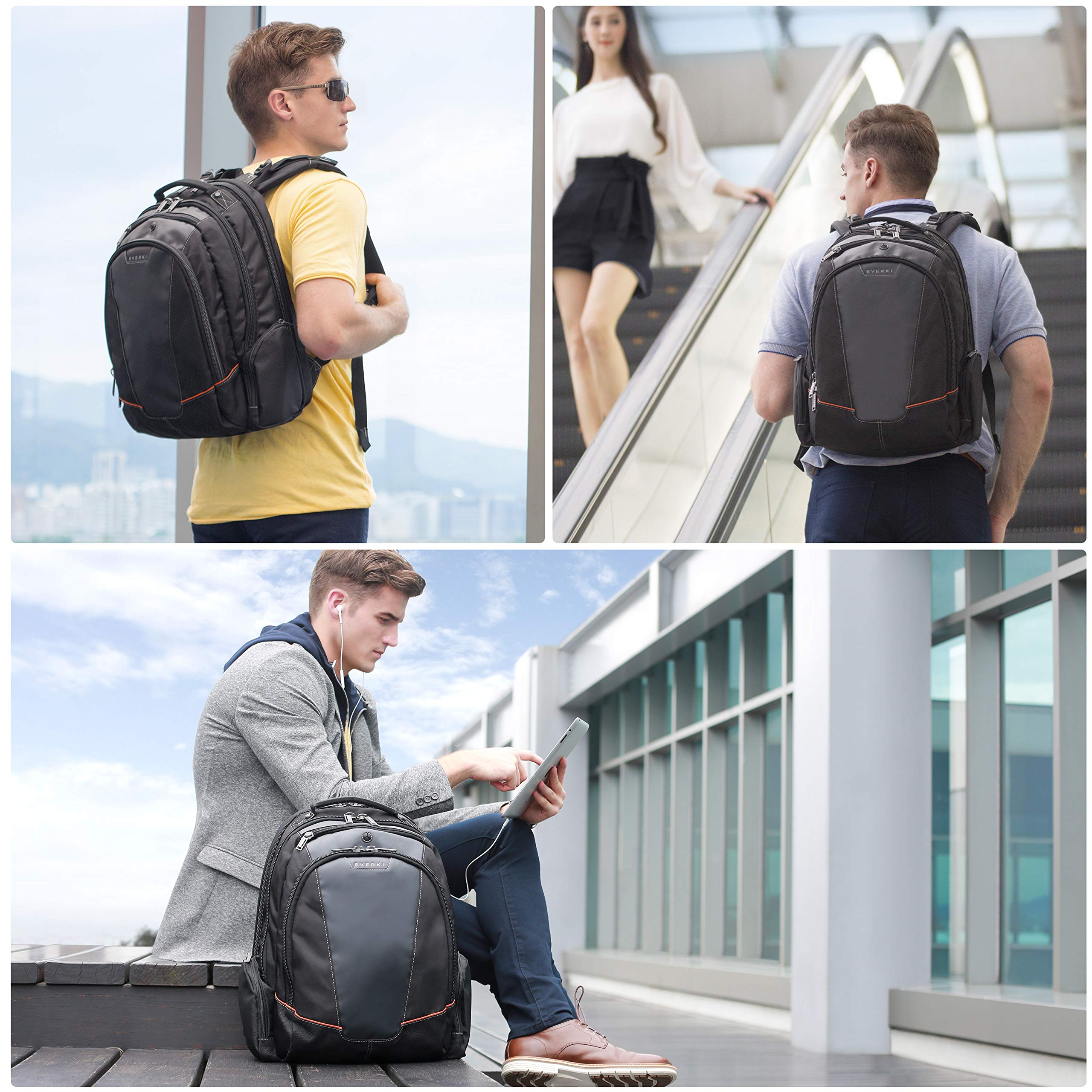 EVERKI Flight Business 15.6-Inch or 16-Inch Laptop Backpack, Travel Friendly, Men or Women, Organized, Black (EKP119)