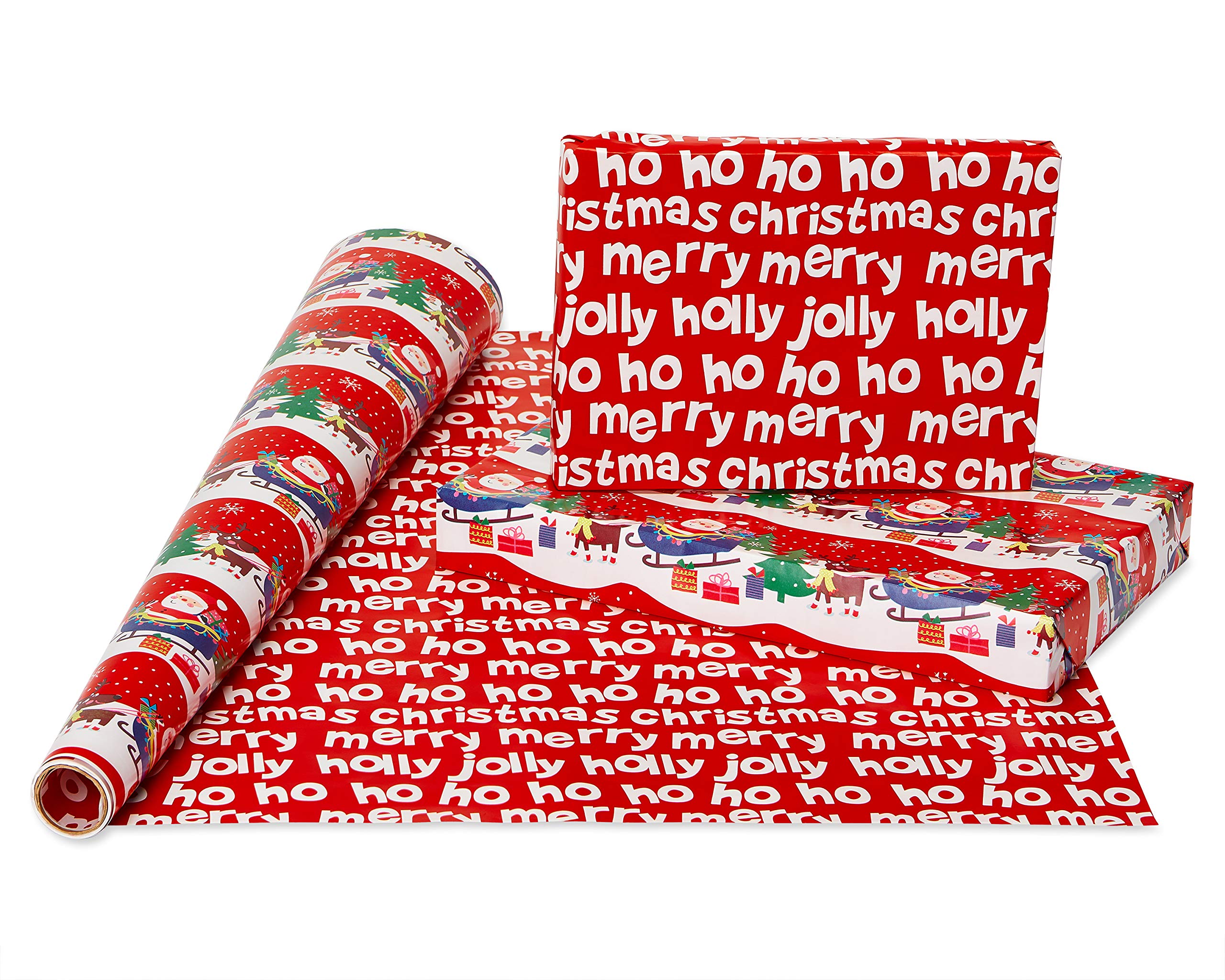 American Greetings 160 sq. ft. Reversible Kids Christmas Wrapping Paper Bundle, Santa, Snowflakes and Snowmen (4 Rolls 30 in. x 16 ft.)
