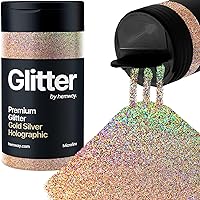 Hemway Gold Silver Holographic Glitter Microfine 125g/4.4oz Powder Metallic Resin Craft Flake Shaker for Epoxy Tumblers, Hair Face Body Eye Nail Art Festival, DIY Party Decorations Paint