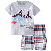 Kids Headquarters Baby-Boys Newborn Tee with Plaided Shorts -Shark