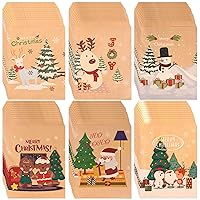 Kolewo4ever 240 Pieces Christmas Kraft Treat Bags Holiday Bags With Xmas Tree Santa Claus, Elk Prints Christmas Goodies Snack Gift Bags Red Green Candy Buffet Paper Bags for Christmas Holiday，6 Styles
