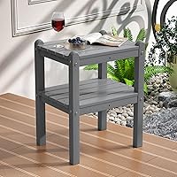 TORVA 2-Tier Outdoor Side Table, Adirondack End Table, Easy-Maintenance & Weather-Resistant Rectangular Patio Side Table for Outdoor, Indoor Deck, Pool,Garden Backyard, Porch (Grey Color)