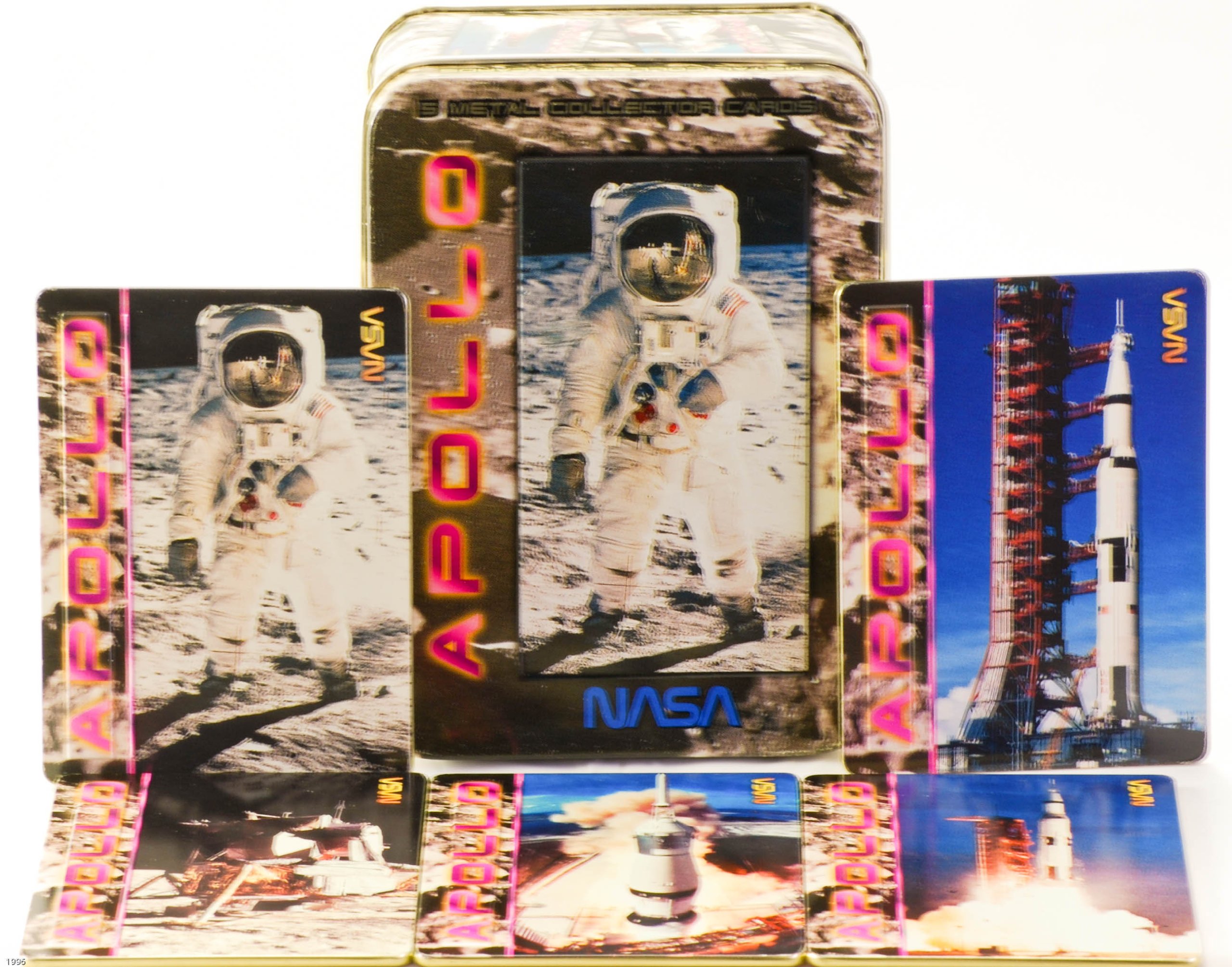 1996 - Metallic Impressions Inc - NASA - Apollo : 5 Metal Collector Cards - In Collectible Tin - Cards Have Beautiful NASA Photos on Front / Back is Mission Info - New - Rare - Out of Production - Collectible