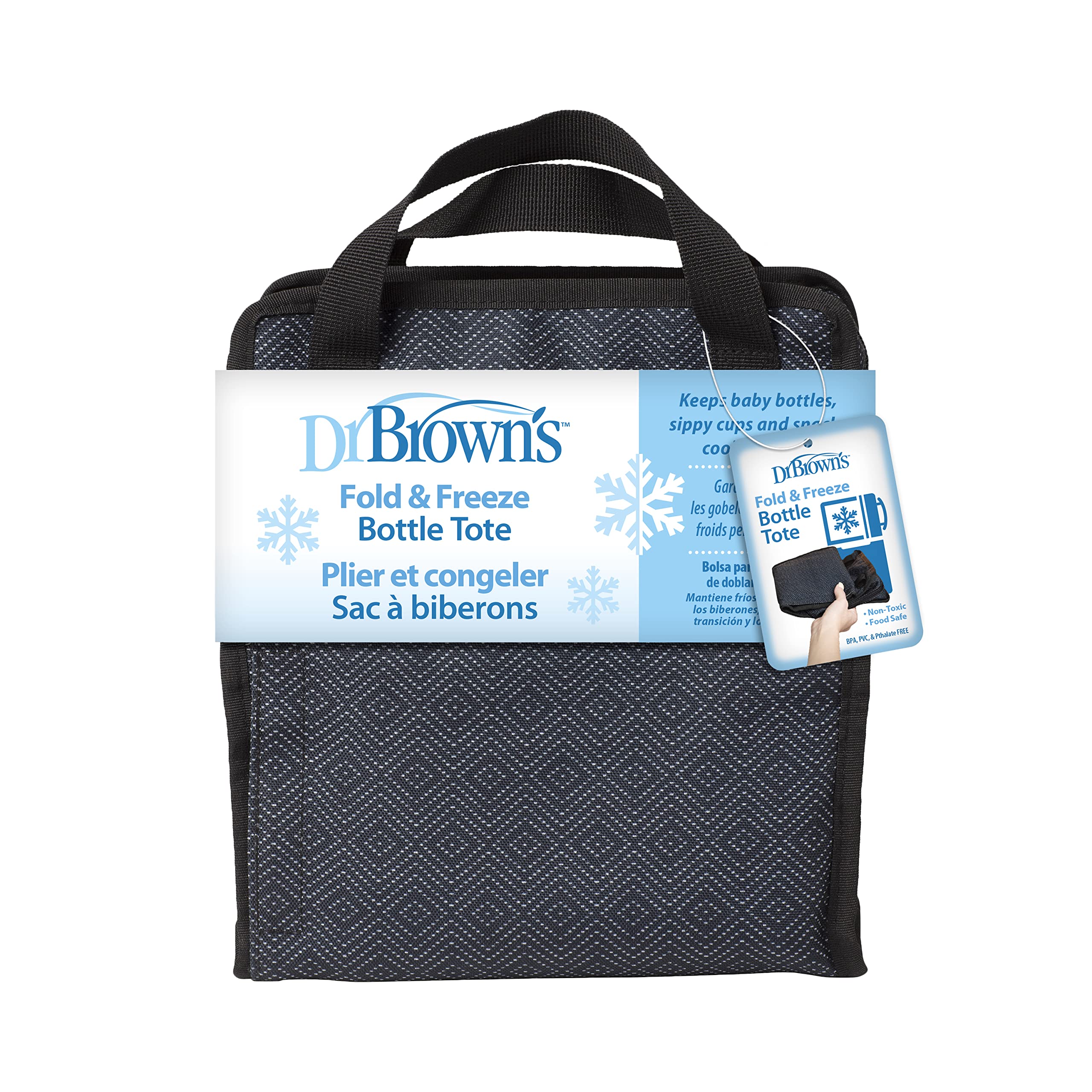 Dr. Brown’s Fold & Freeze Bottle Tote, Breastfeeding Essential Cooler Bag, 6 Baby Bottles Milk Storage - Black