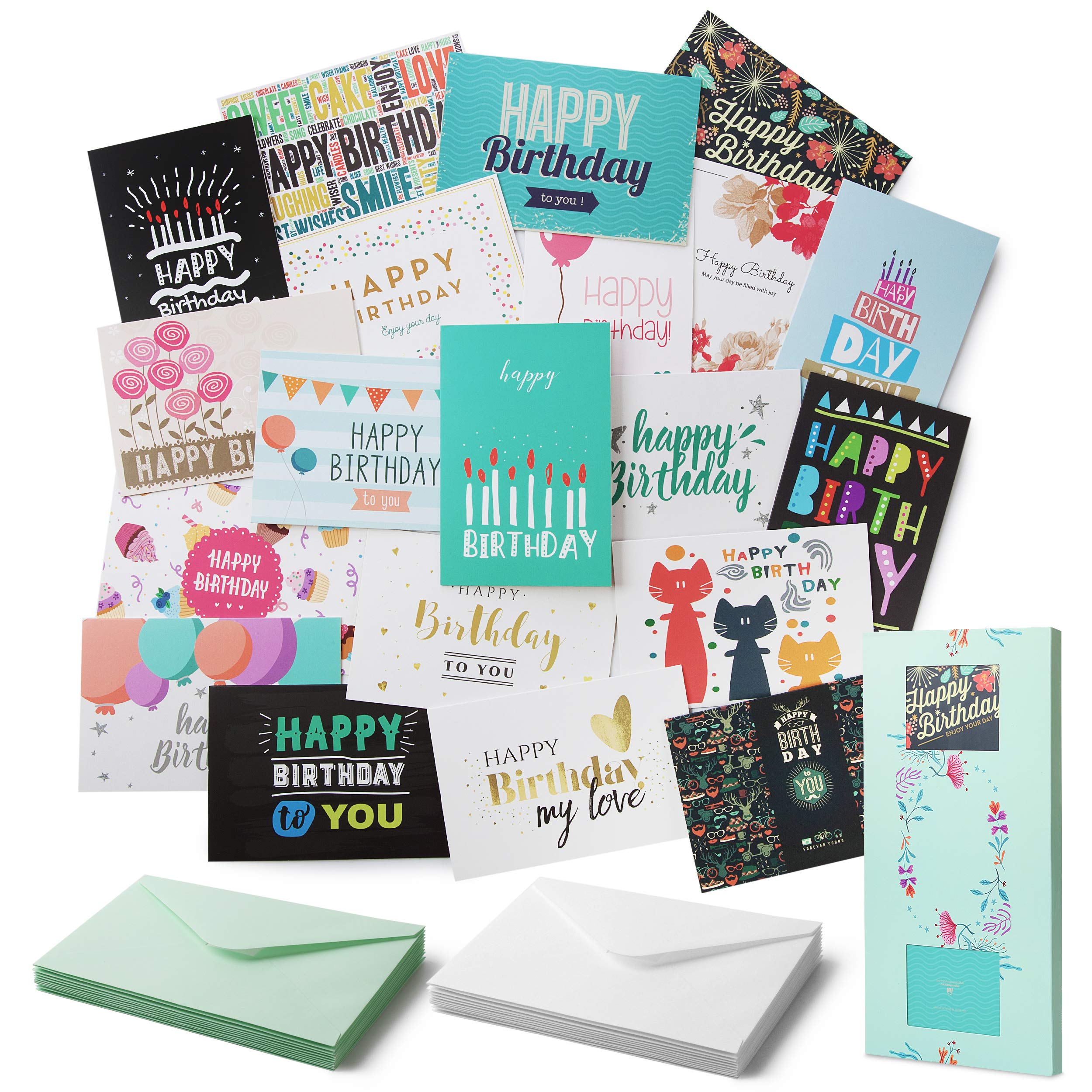 Mr. Pen- 20 Pack, Birthday Cards with Envelopes, Blank Inside, Assorted, Happy Birthday Cards Bulk Box