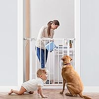 Baby Gate 29.5” to 33.5”, 30-in Height Extra Wide Dog Gate for Stairs, Doorways and House, Auto-Close Safety Metal Pet Child Gate for Dogs, Wall Pressure Mounted, White