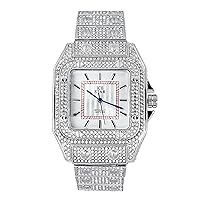 Men's Square Watch with Diamonds Roman Dial 40mm Adjustable Bracelet Simulated Diamonds Quartz Movement 14K Gold Tone Silver and Two Tone Finish