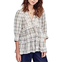 Free People Womens Time Out Eyelet 3/4 Sleeves Tunic Top