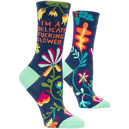 Blue Q Socks, Women's Crew, I'm A Delicate F--king Flower Women's shoe size 5-10(One size)