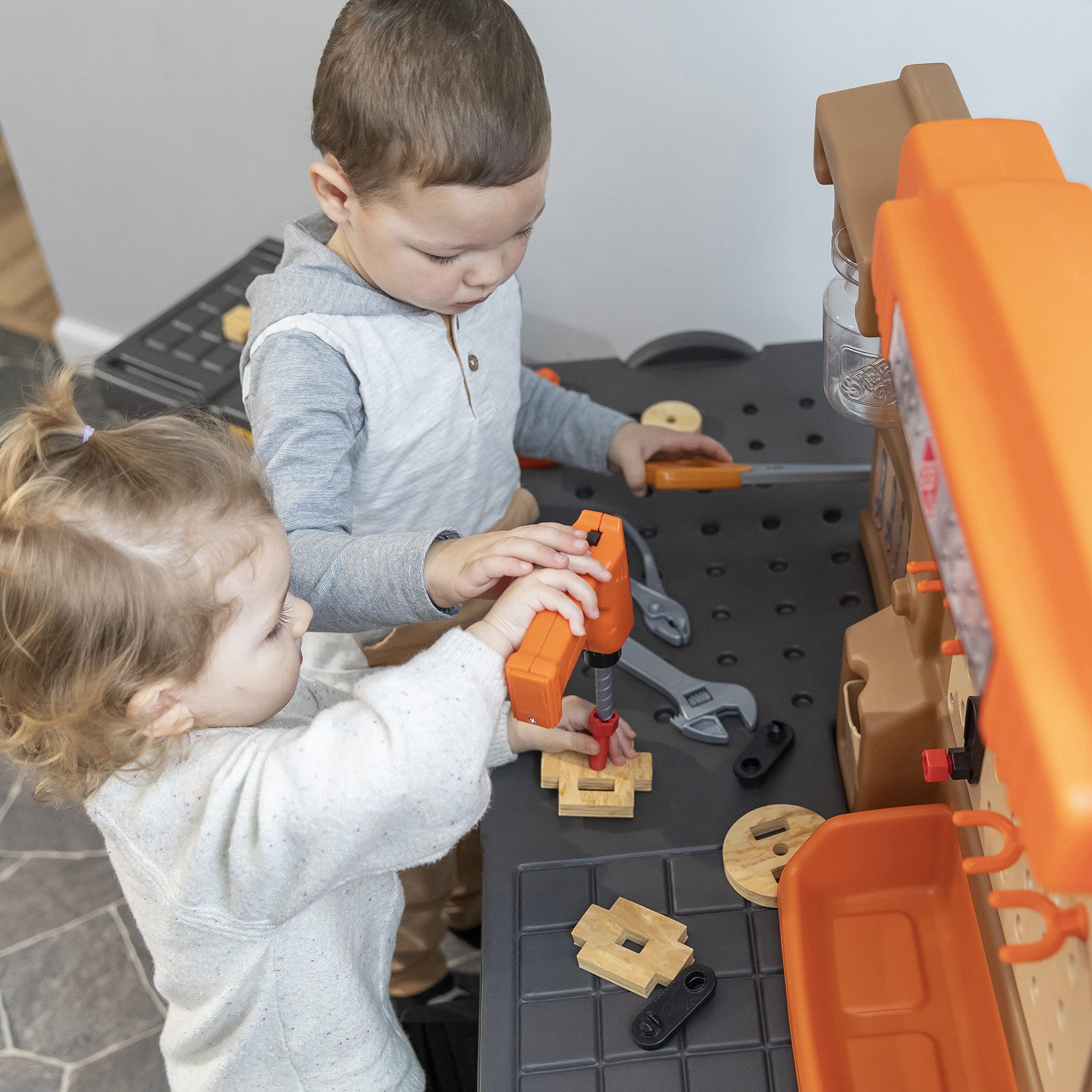Step2 Pro Play Kids Workshop with Utility Bench – Includes 70+ Toy Workbench Accessories, Interactive Features for Pretend Play – Indoor/Outdoor Tool Bench – Dimensions 39.63