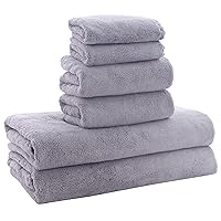 MOONQUEEN Ultra Soft Towel Set - Quick Drying - 2 Bath Towels 2 Hand Towels 2 Washcloths - Microfiber Coral Velvet Highly Absorbent Towel for Fitness, Bathroom, Sports, Yoga, Travel-Grey 6 Pcs