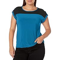 Star Vixen Women's Plus Size Color Block Roll Tap Top