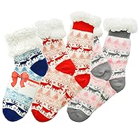 Angelina Women's Sherpa-Lined Thermal Christmas Slipper Socks with Gift Tags