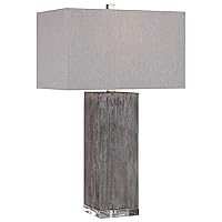 MY SWANKY HOME Rustic Gray Brown Modern Rectangle Block Table Lamp Square Brass Industrial
