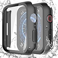 Misxi [2 Pack] Waterproof Black Hard Case with Tempered Glass Compatible with Apple Watch Series 9 (2023) Series 8 Series 7 45mm, Ultra-Thin Tough Protective Cover for iWatch Screen Protector