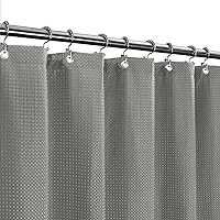 Short Shower Curtain Fabric with 66 inch Length, Waffle Weave, Hotel Luxury Spa, 230 GSM Heavy Duty, Water Repellent, Machine Washable, Gray Pique Pattern Decorative Bathroom Curtain