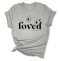 Womens Christian Tshirt Loved Romans 5:8 Sunshine Stars Short Sleeve T-Shirt-Athletic Heather-XXL