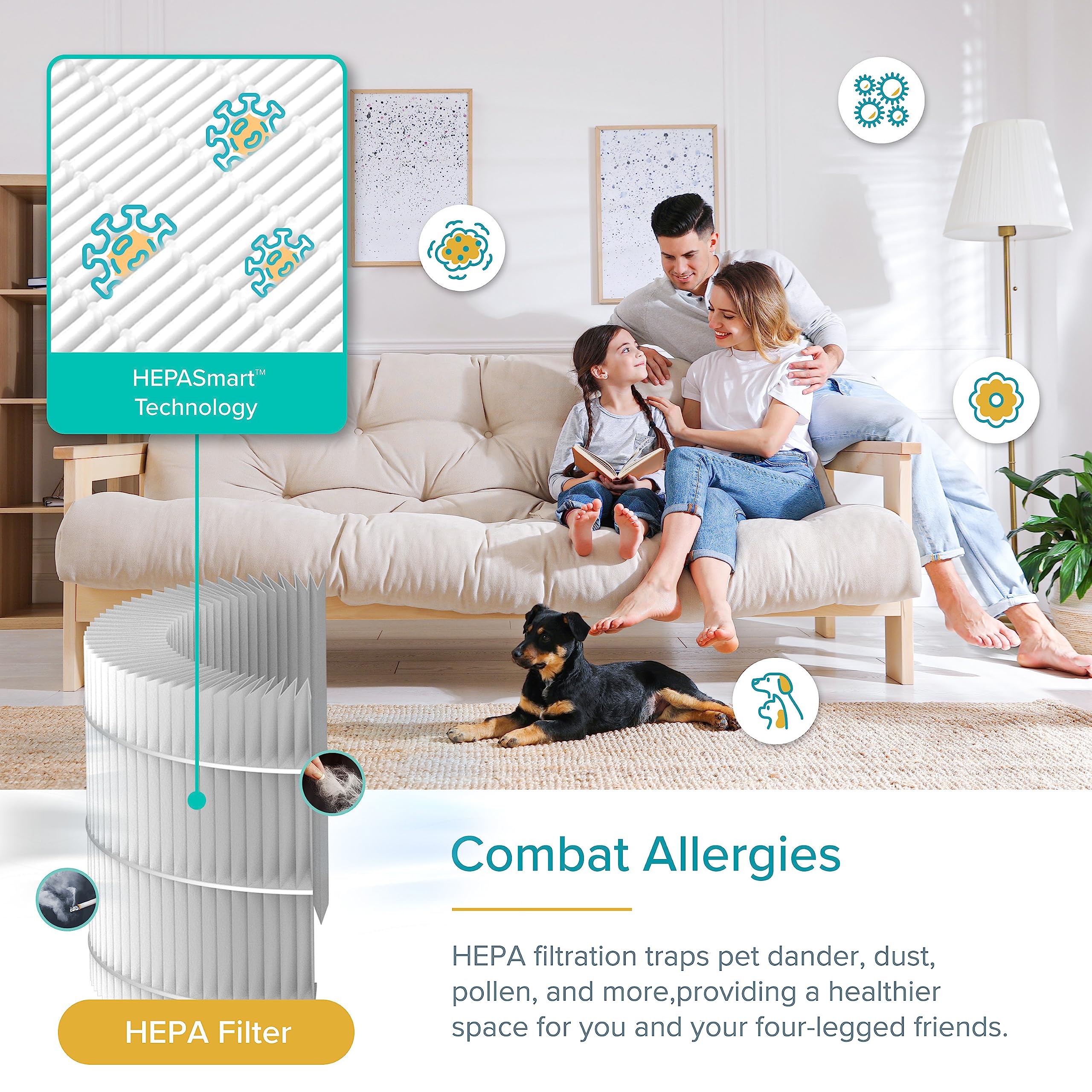 LEVOIT Pet Air Purifiers for Allergies in Home Bedroom, Hepa and Efficient Activated Carbon Filter for Hair Dander Odors, Captures Smoke, Dust, Mold, Pollen, Pet Lock, Sleep Mode, Core P350, Grey