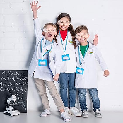 Learn & Climb Scientist Lab Coat for Kids Ages 3-7. Three Piece Set Children's Scientist Costume with Goggles & ID Card