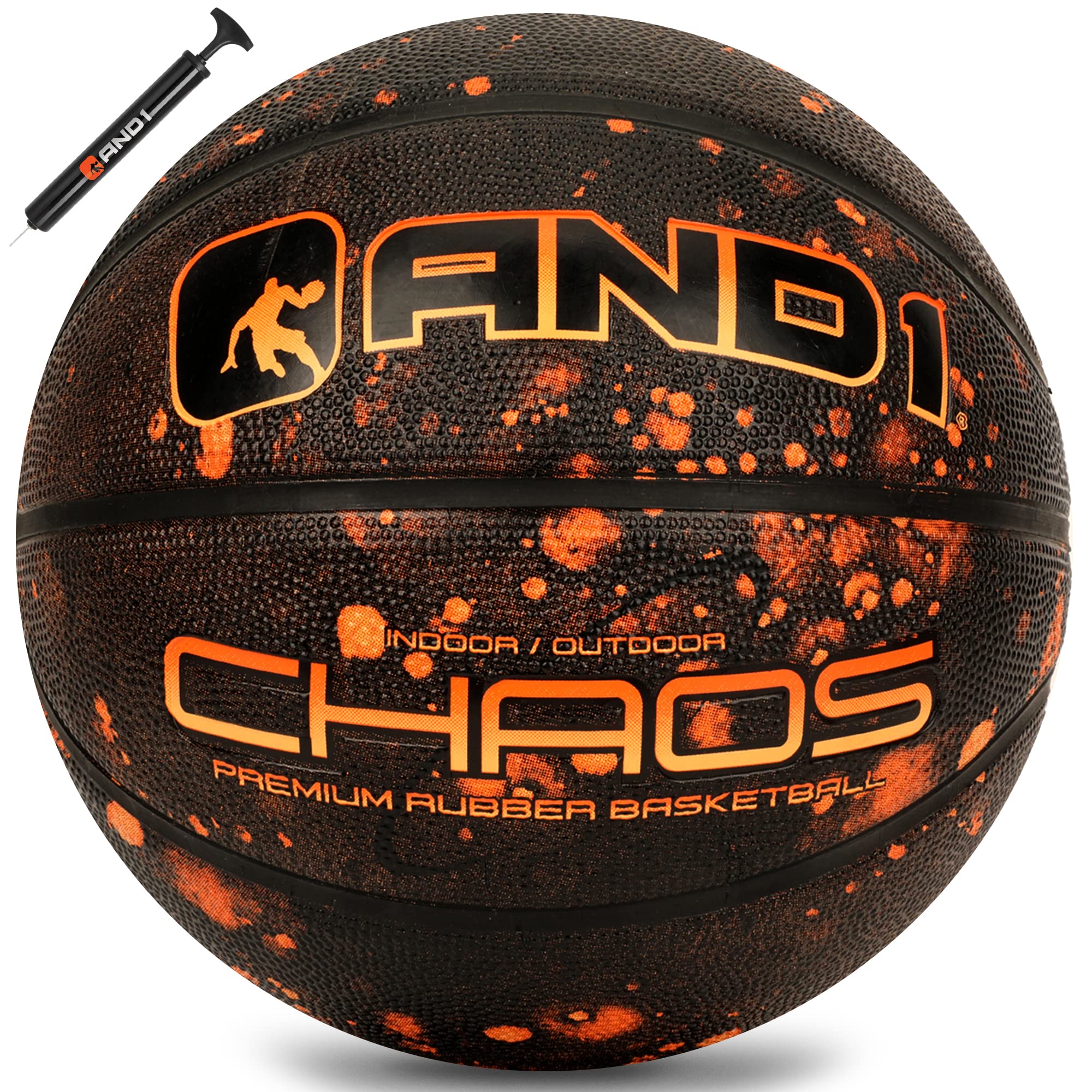 AND1 Chaos Basketball: Official Regulation Size 7 (29.5 inches) Rubber Basketball - Deep Channel Construction Streetball, Made for Indoor Outdoor Basketball Games