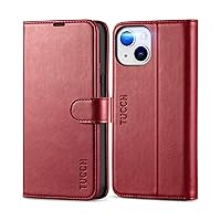 TUCCH Case for iPhone 13 Mini Wallet Case, RFID Blocking Card Slot Stand [Shockproof TPU Interior Protective Case], PU Leather Magnetic Flip Cover Compatible with iPhone 13 Mini 5.4-inch, Dark Red