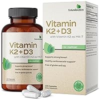 Vitamin K2 (MK7) with D3 Supplement - Non-GMO Formula - 5000 IU Vitamin D3 & 90 mcg Vitamin K2 MK-7, 120 Vegetarian Capsules