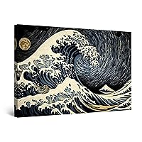 Startonight Canvas Wall Art - Abstract Wave and Moon Beach Painting - Decoration Artwork for Living Room Big Picture Home Wall Decor Print Modern and Contemporary Painting 24