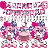 Hello Kitty Party Decorations,Birthday Party Supplies For Hello Kitty Party Supplies Includes Banner - Cake Topper - 12 Cupcake Toppers - 18 Balloons - 2 Hello Kitty Foils Ballons and 50 Kitty