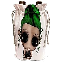3dRose Blonde Designs Happy and Haunted Halloween - Halloween Creepy Green Haired Girl - Wine Bag (wbg_131095_1)