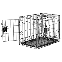Durable,Foldable Metal Wire Dog Crate with Tray, Double Door, Divider, 22 x 13 x 16 Inches, Black