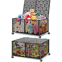 punemi Toy Box Storage, 2 Pack Metal Toy Organizers And Storage With Wheels, Large Toy Chest Box, Collapsible Toy Bin For Kids Playroom, Living Room, Nursery, Bedroom, Black