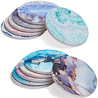 Absorbent Coasters Duo Bundle - Agate Styles Plus Marbling with Gold Lines Designs - 4.3 inch Large Ceramic Stone Coaster with Cork Backing Protect Table from Stain & Spill