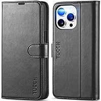 TUCCH Case Wallet for iPhone 15 Pro Max, RFID Blocking 4 Card Holder Kickstand Shockproof TPU Inner Case, PU Leather Magnetic Flip Folio Cover, Black