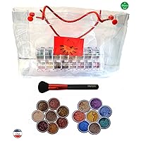 2x8 Stack Eye Shadows in Best 4 Black Eyes+Nature Beauty+Powder Brush+Clear Gift Bag (Bundle of 4 Items)