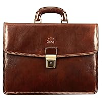 Time Resistance Leather Briefcase - Full Grain Leather Attache - Genuine Leather Laptop Bag - Briefcase for Men and Women