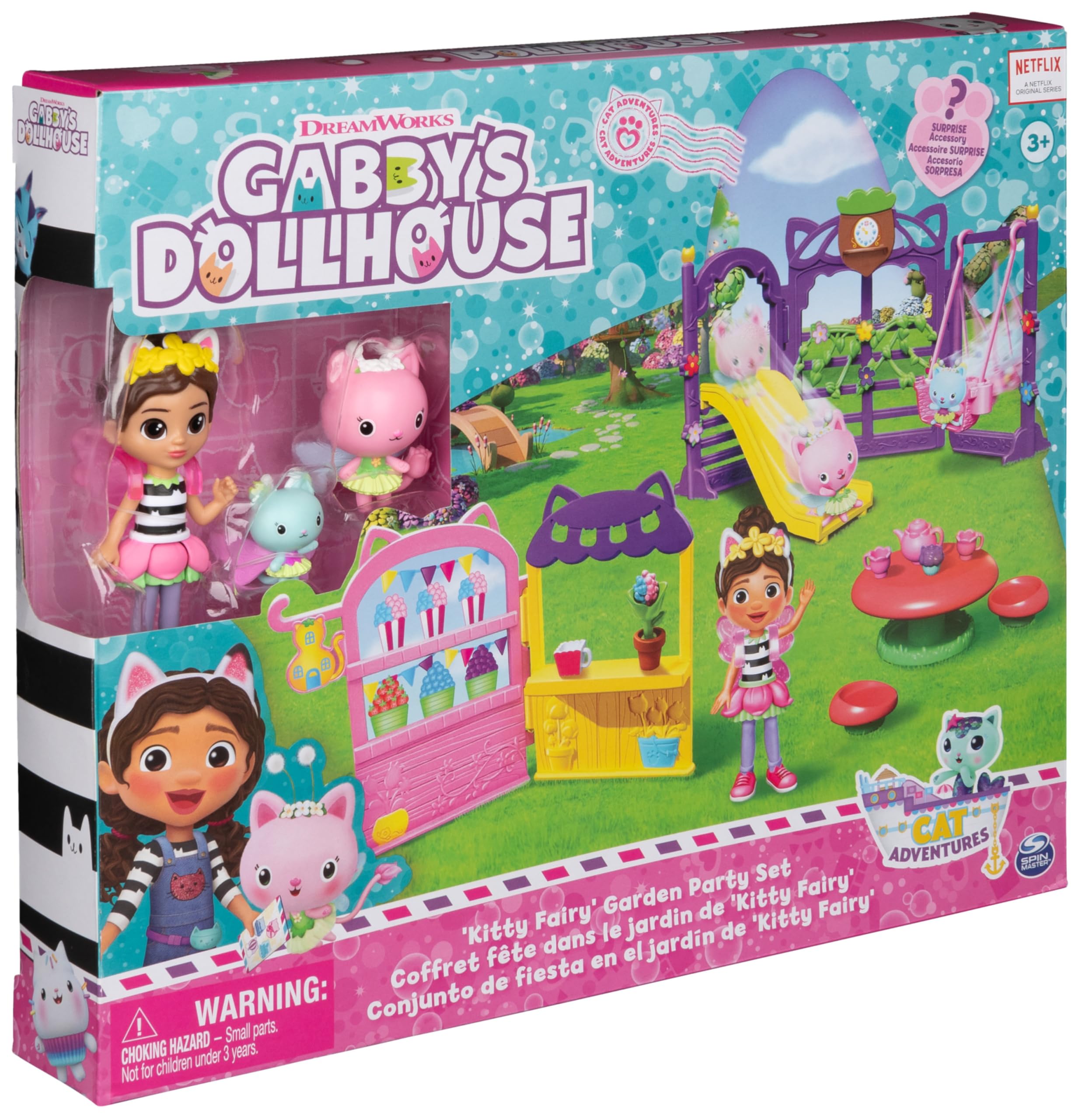 Gabby's Dollhouse, Kitty Fairy Garden Party, 18-Piece Playset with 3 Toy Figures, Surprise Toys & Dollhouse Accessories, Kids Toys for Girls & Boys 3+
