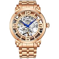 Stuhrling Original Skeleton Watches for Men - Mens Automatic Watch Self Winding Mens Dress Watch - Mens Winchester 44 Elite Watch Mechanical Watch for Men (Rose/Gold)